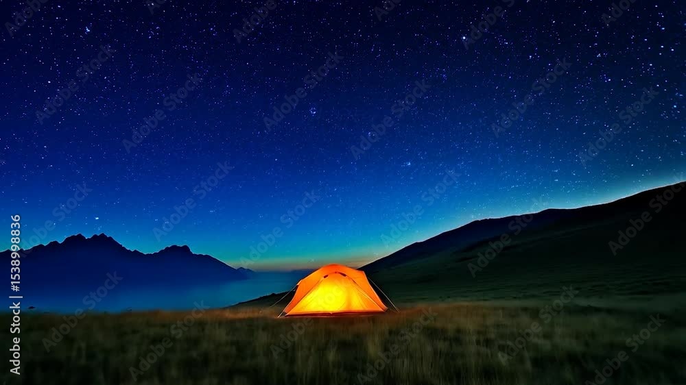 Orange tent under starry night sky Orange tent under starry night sky