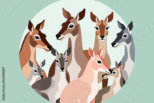 Gazelle Family Illustration-Wildlife Art Print-Animal Portrait for Home Decor-Unique Gift Idea for Nature Lovers-Colorful Antelope Artwork