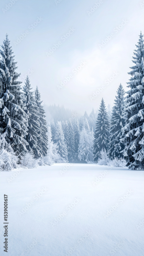 Clear Winter Day with Snowy Forest and Blue Sky Clear Winter Day with Snowy Forest and Blue Sky