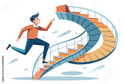 Man Running Down Spiral Staircase Vector Illustration Spiral Staircase Runner Concept
