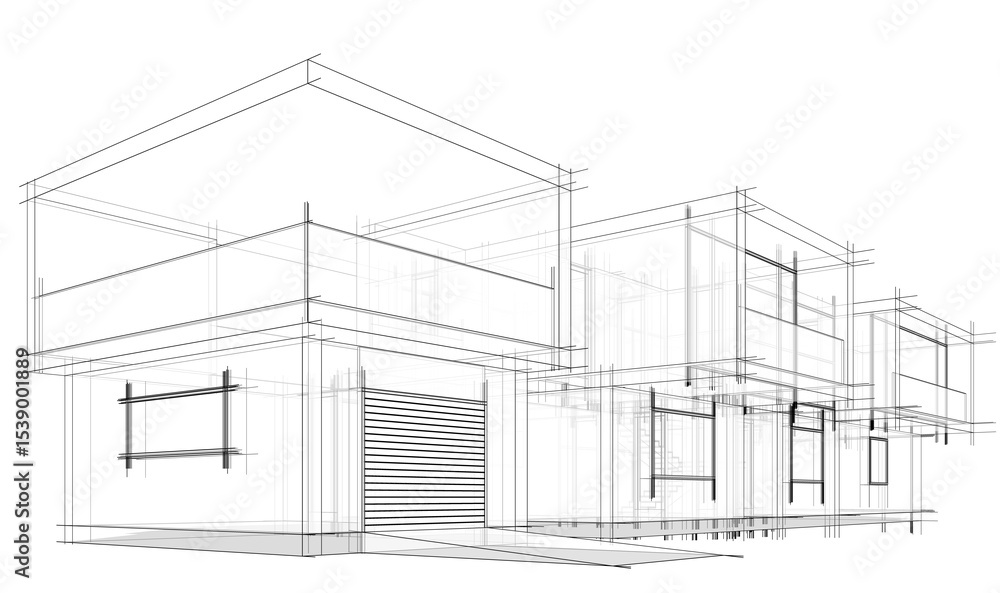 Modern house building architectural drawing 3d rendering Modern house building architectural drawing 3d rendering
