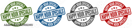 happy hour specials stamp. happy hour specials round stamp set isolated on white background