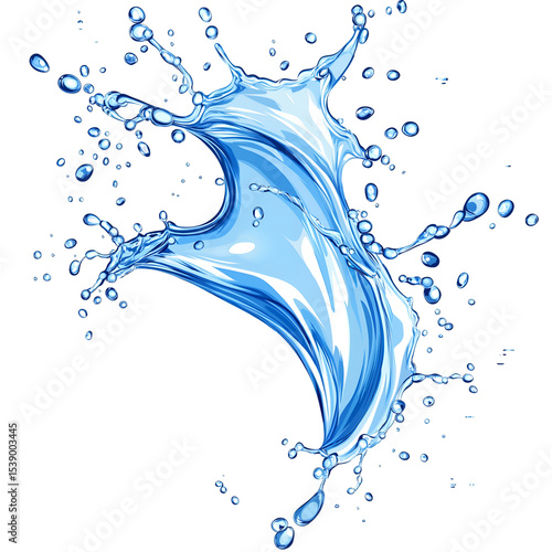 High-resolution dynamic water splash creating a stunning visual effect perfect for design projects requiring a vibrant and energetic feel, Isolated on Transparent Background PNG