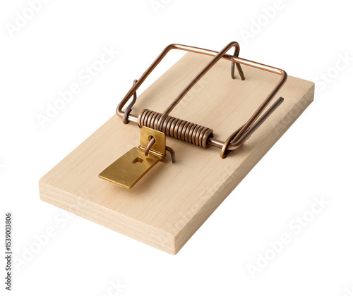 Classic Wooden Mouse Trap for Effective Rodent Control, Featuring Durable Metal Mechanism, Ideal for Home and Garden Use, Isolated on Transparent and White Background
