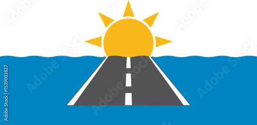 Road to sunrise vector illustration travel destination summer vacation journey adventure scenic route 100 editable stock vector illustration