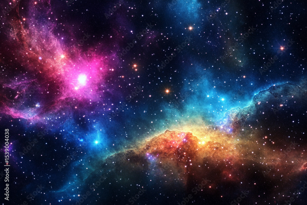 Naklejka premium Colorful cosmic nebula filled with stars in a vast universe captured in stunning detail