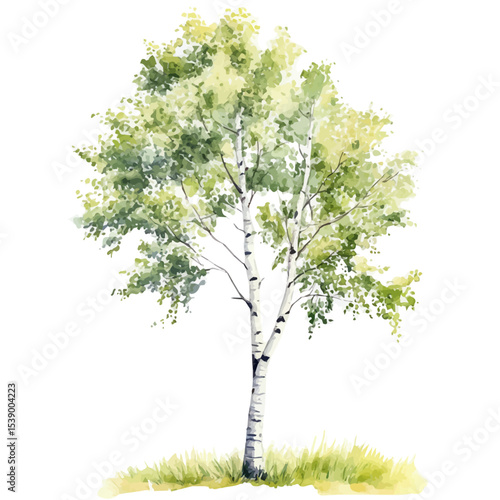 A Birch Tree, watercolor drawing vector, isolated on a white background.