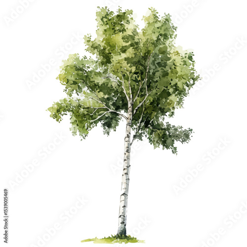 A Birch Tree, watercolor illustration vector, isolated on a white background.