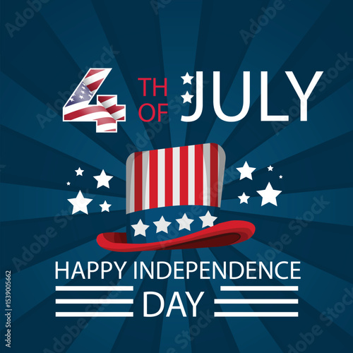 Vintage 4th of July Digital Art Featuring Uncle Sam Hat and American Flag – Patriotic Independence Day Design