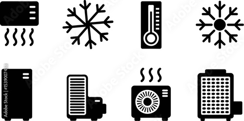 Air conditioning and cooling vector icons set hvac system snowflake thermometer refrigerator heater editable stock vector illustration