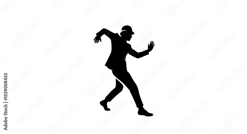Silhouette of a Man Dancing on White Background - Elegant Dance Image Stock Silhouette of a Man Dancing on White Background - Elegant Dance Image Stock