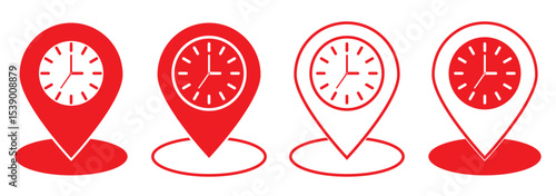 Real time location icons in black and green colors. vector pack