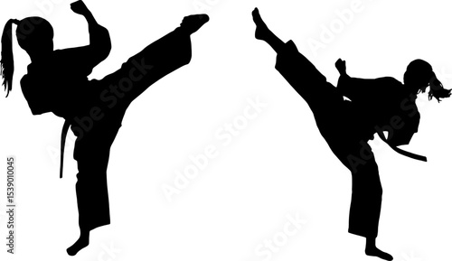 Karate Girls Silhouette Kick – Martial Arts Female Fighters Vector