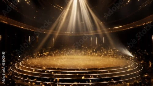 Golden Spotlight Stage Backdrop: Elegant 3D Rendered Scene for Presentations