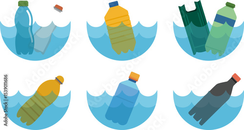 Plastic pollution in water illustration vector concept of environmental issue and ocean plastic waste problem editable stock vector illustration