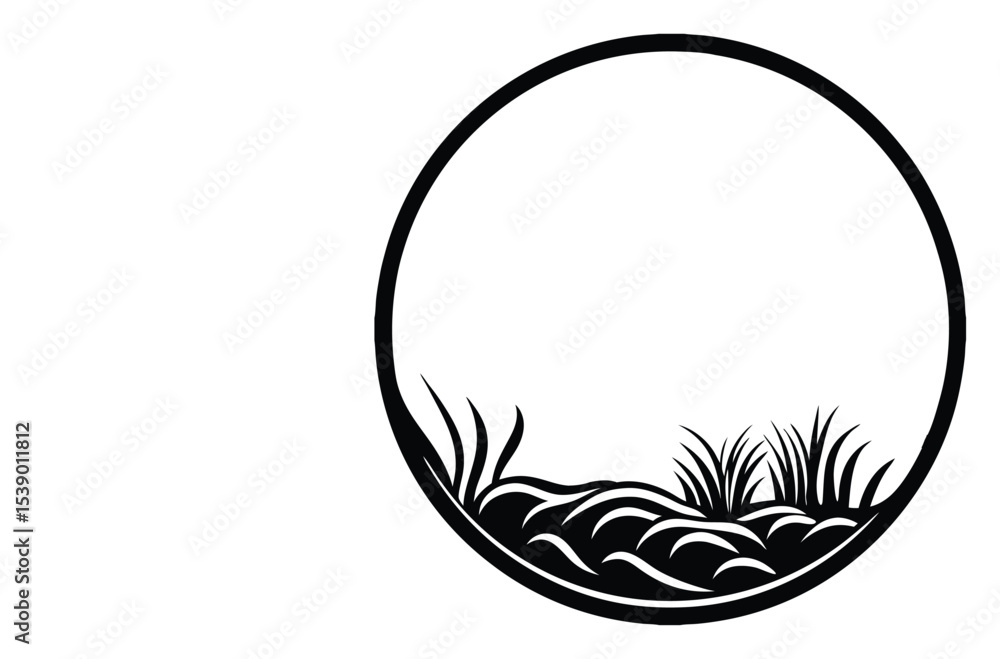 Empty Glass Fish Bowl with Aquatic Plants – Vector Illustration Empty Glass Fish Bowl with Aquatic Plants – Vector Illustration