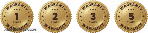 1-2-3 and 5 Years Warranty Gold Badge for Online Stores, Product Packaging, Product Listings, eCommerce, and Labels
