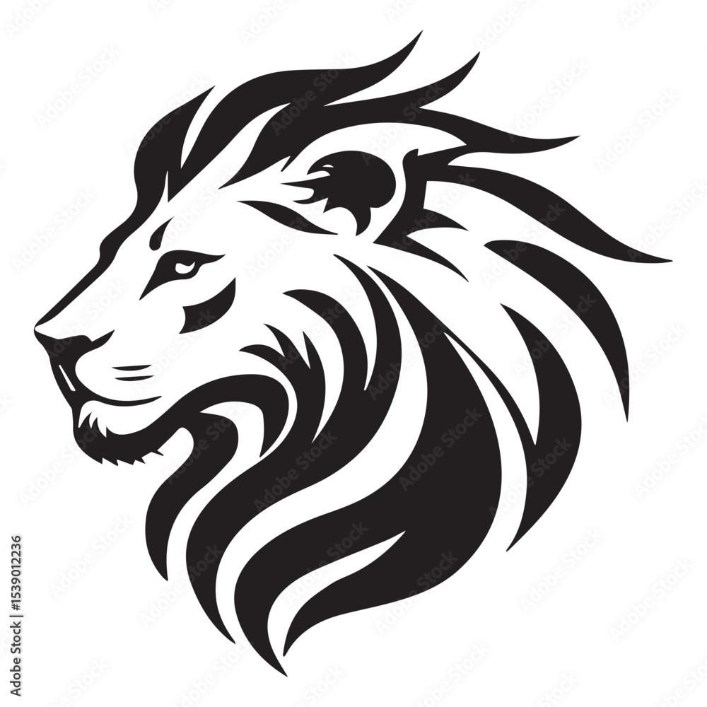 Fototapeta premium Stylized Lion Head Profile with Bold Black and White Design Elements