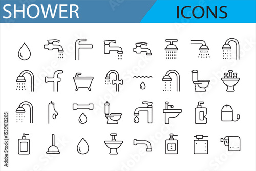 Water and Plumbing Icons for Home and Bathroom Application Design