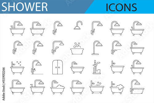 Icons Set Featuring Faucets, Showers, and Water Elements for UI Design