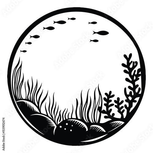 Simple Fish Bowl Illustration with Underwater Plants