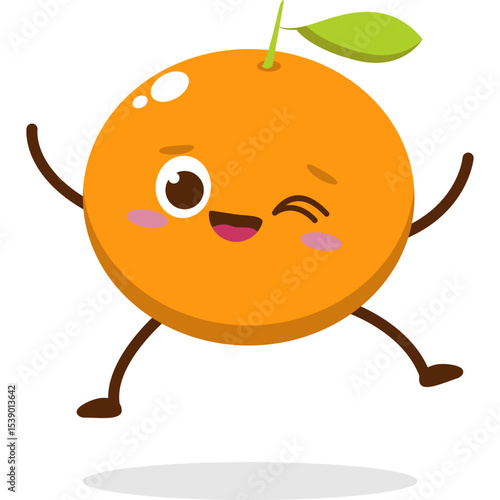 Cute orange character kawai vector for orange mascot. happy face, winking eye,. smile