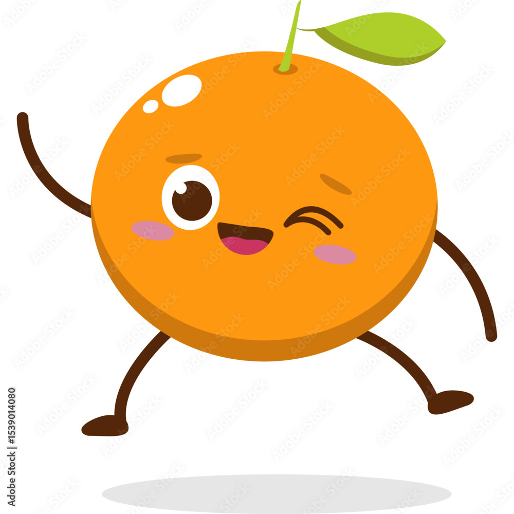Cute orange character kawai vector for orange mascot. happy face, winking eye,. smile Cute orange character kawai vector for orange mascot. happy face, winking eye,. smile