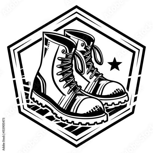 Army footwear silhouette badge rugged style logo vector