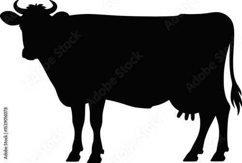 Silhouette illustration of a cow standing with visible horns and udder on white