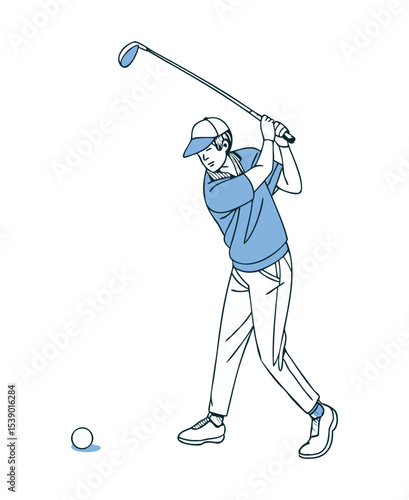 Illustration of a Golfer Swinging a Golf Club on White Background