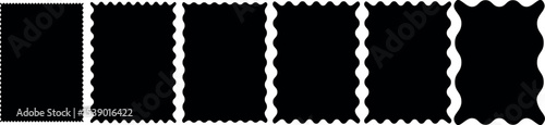 Set of Vintage Grunge Frame and Border Vector Designs – Black Textured Square and Rectangular Blank Postage Stamp Style Patterns with Old Paper Look, Ornamental Metal Decorations, Retro Art Illustrati
