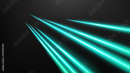Emerald Light Trails, Long Time Exposure Motion Blur Effect, Vector Illustration
