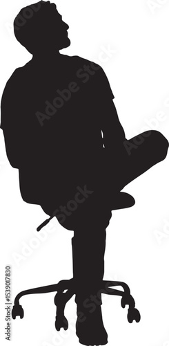 vector; silhouette of a front view of a man sitting on chair cross-legged looking up
