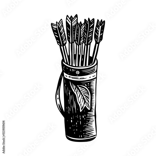 A vintage style illustration showing arrow quiver 