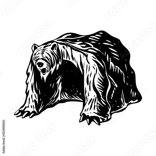 A vintage style illustration showing a bear hideout 