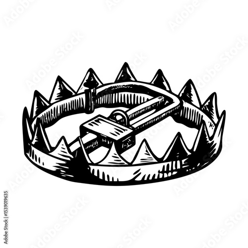 A vintage style illustration representing a bear trap