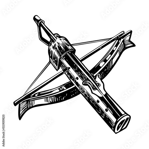 A vintage style illustration showing a crossbow
