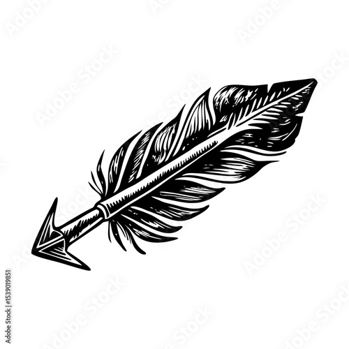 A vintage style illustration representing a feather arrow