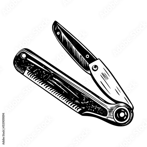 A vintage style illustration showing folding knife