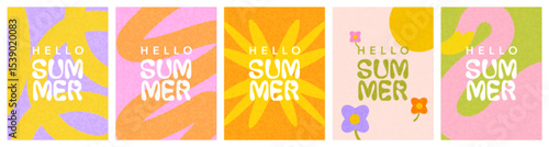 summer bright and juicy cards set. Modern abstract art design with wavy shapes and lines. Templates for celebration, ads, branding, banner, cover, label, poster, sale