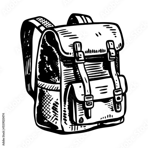 A vintage style illustration showing backpack