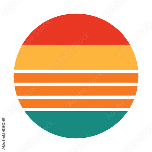 Free Download Retro Sunset with Teal, Orange, and Yellow Layers in a Circle Shape - GFXLoad