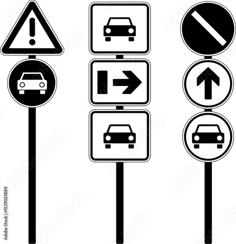 set of traffic signs icons on white