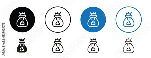 Set of pixel perfect colored Trash bag icon with 1 unexpanded, 1 silhouette,  Trash bag icon used in waste management and disposal visuals.