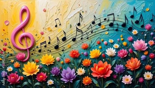 background with flowers and music notes