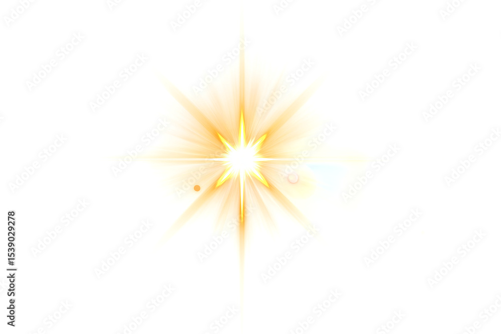 Fototapeta premium PNG yellow light effect with neon glow and bright reflections. Lens flare, spotlight spark, stadium lighting, shiny stars, and glowing sparks on transparent background. Vector illustration