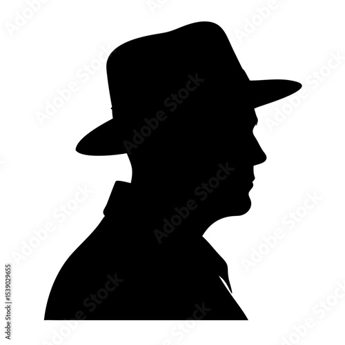Man Silhouette in Fedora Hat – Mysterious Male Profile Icon, Detective Clipart, Noir Film Style Vector, Vintage Shadow Art, Spy or Classic Gentleman