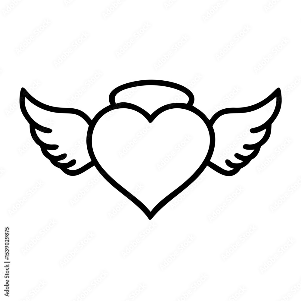 Obraz premium Winged Heart Icon – Black Love Symbol with Wings, Romantic Tattoo Design Vector, Flying Heart Silhouette Clipart for Valentine, Gothic or Fantasy Themes