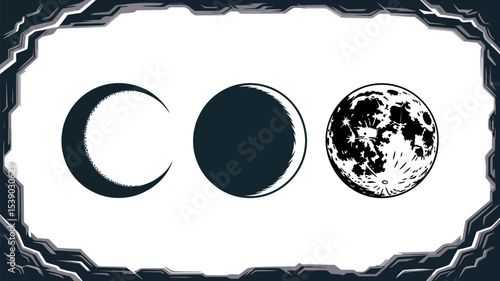 Moon phases illustration vector design astronomy lunar cycle crescent gibbous full moon astrology concept art editable stock vector illustration