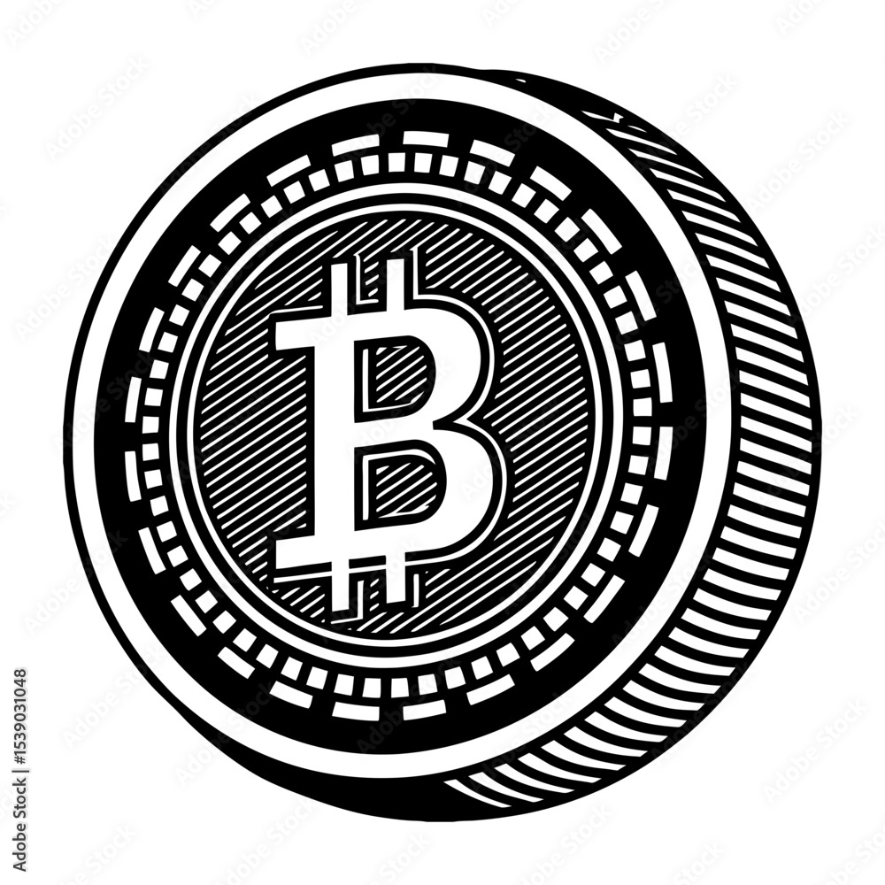 Fototapeta premium Bitcoin cryptocurrency digital currency decentralized finance crypto blockchain technology coin icon vector